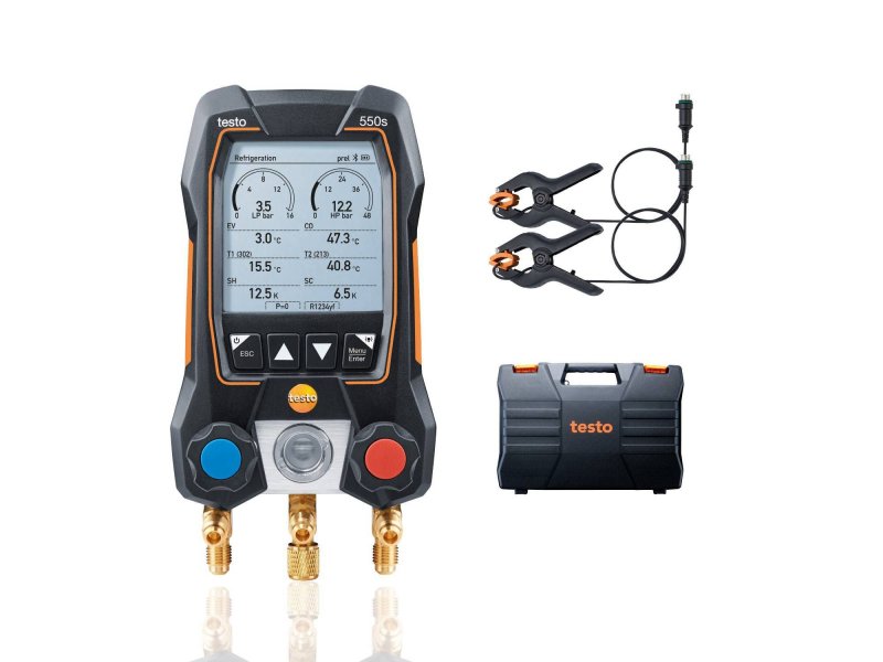 Testo 550s základný set - inteligentný digitálny servisný prístroj s kabelovými kliešťovými teplotnými sondami a transportným kuforom